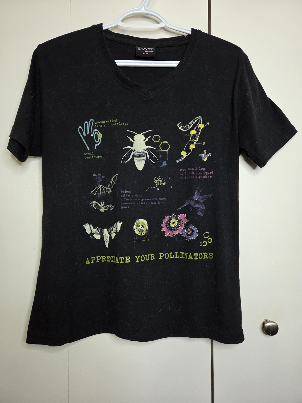 Bravos Youth L 16 Appreciate Your Pollinators Graphic V Neck Tee - Black